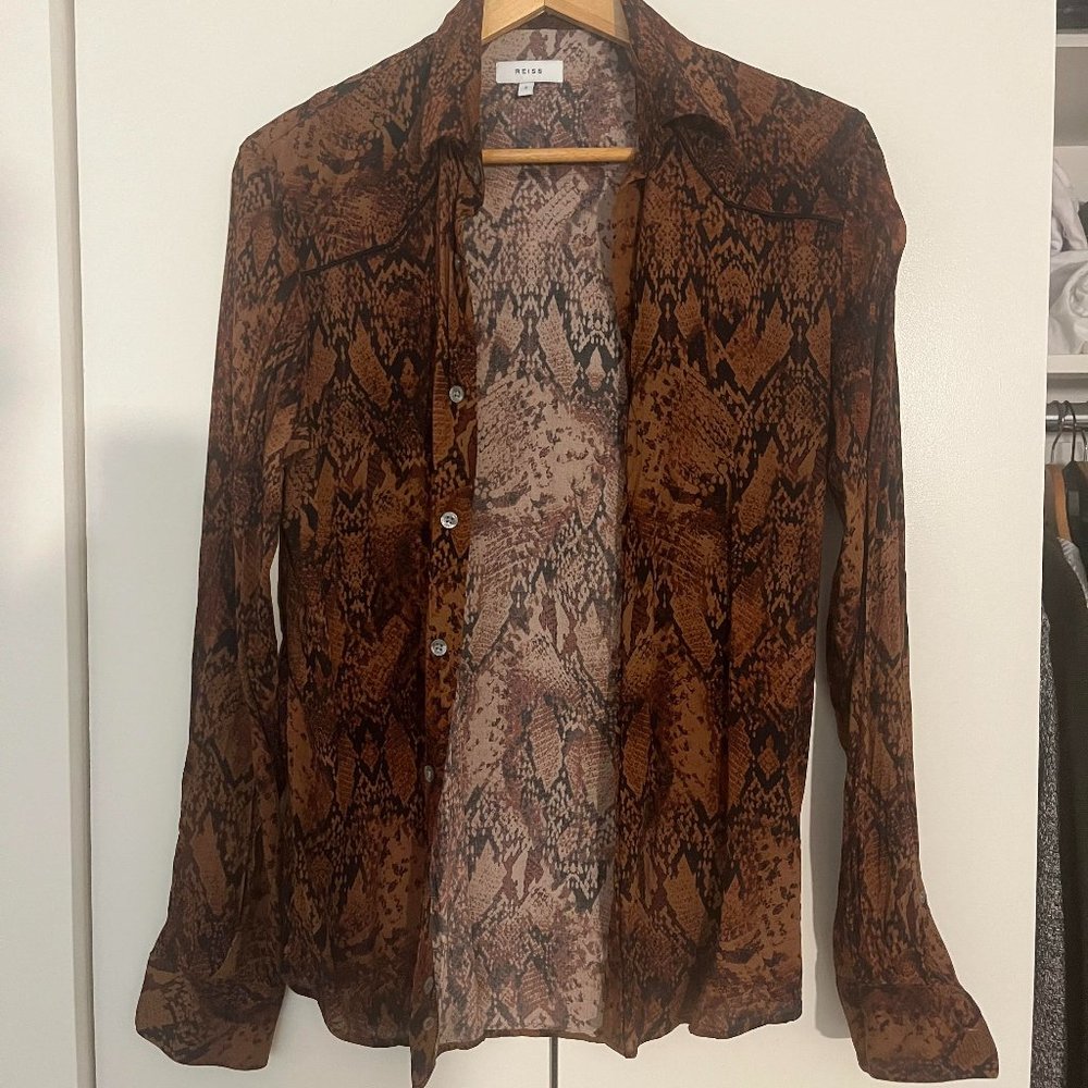 REISS,Adder Tan Snake Printed Shirt – REISS